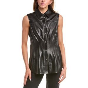 Helmut Lang Womens  Darted Leather Top, Black
